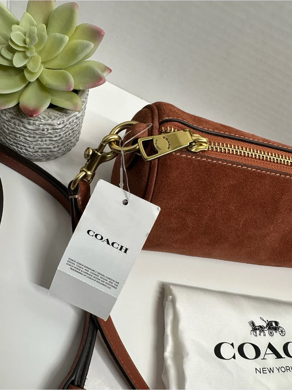 Coach Brown Suede Cylindrical Crossbody Bag with Leather Strap